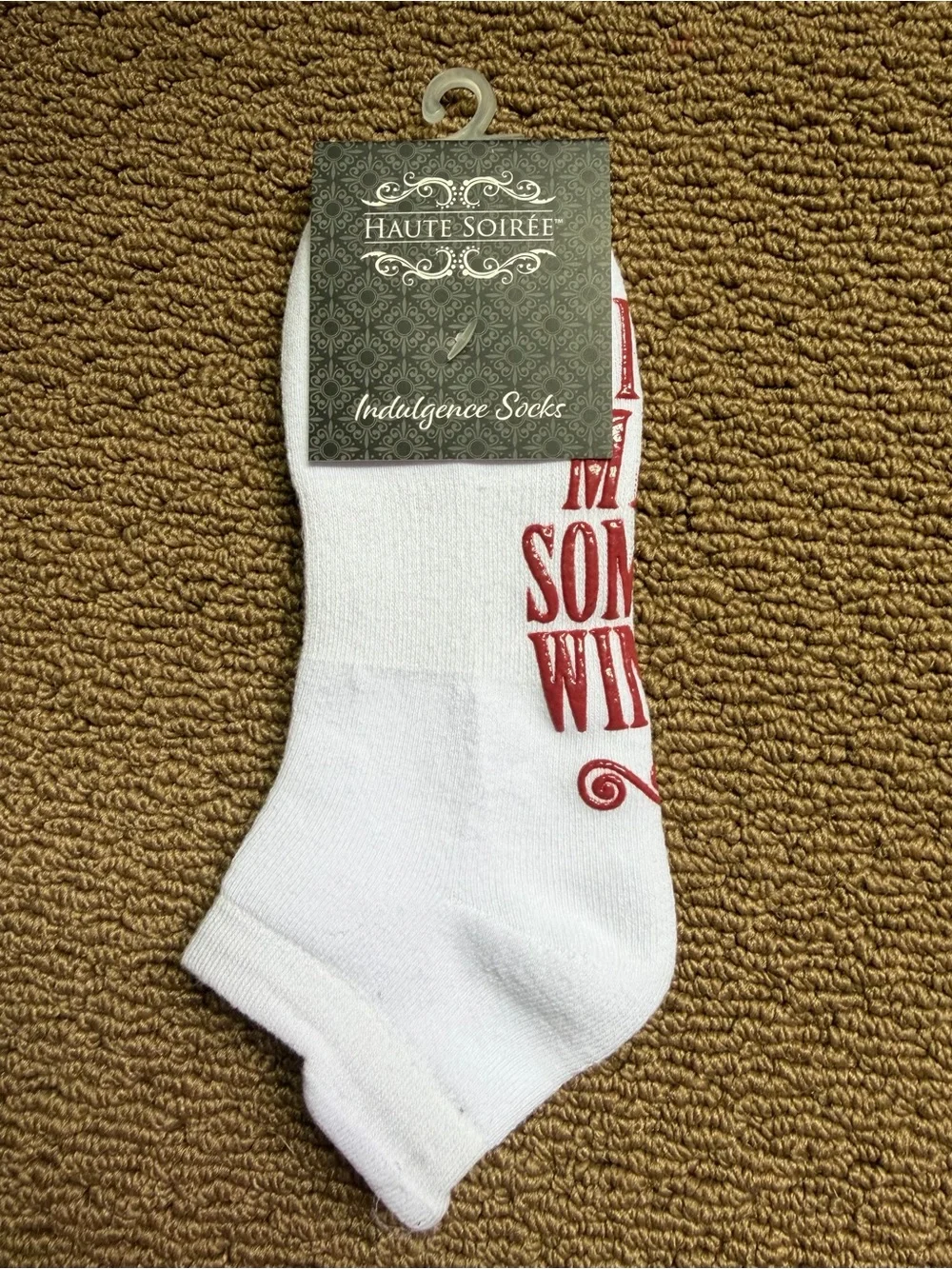 NWT! Non-Slip Socks - White with Red Text